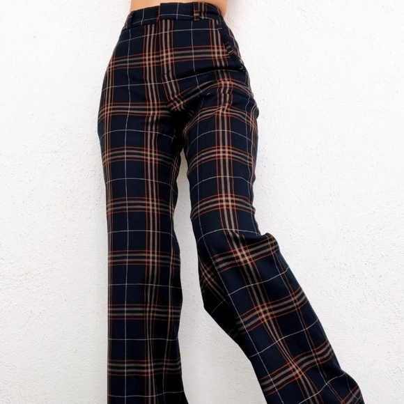 Banana Republic Navy, Plaid, High Waisted, Wide Leg, Retro Trousers Pants - Picture 1 of 11